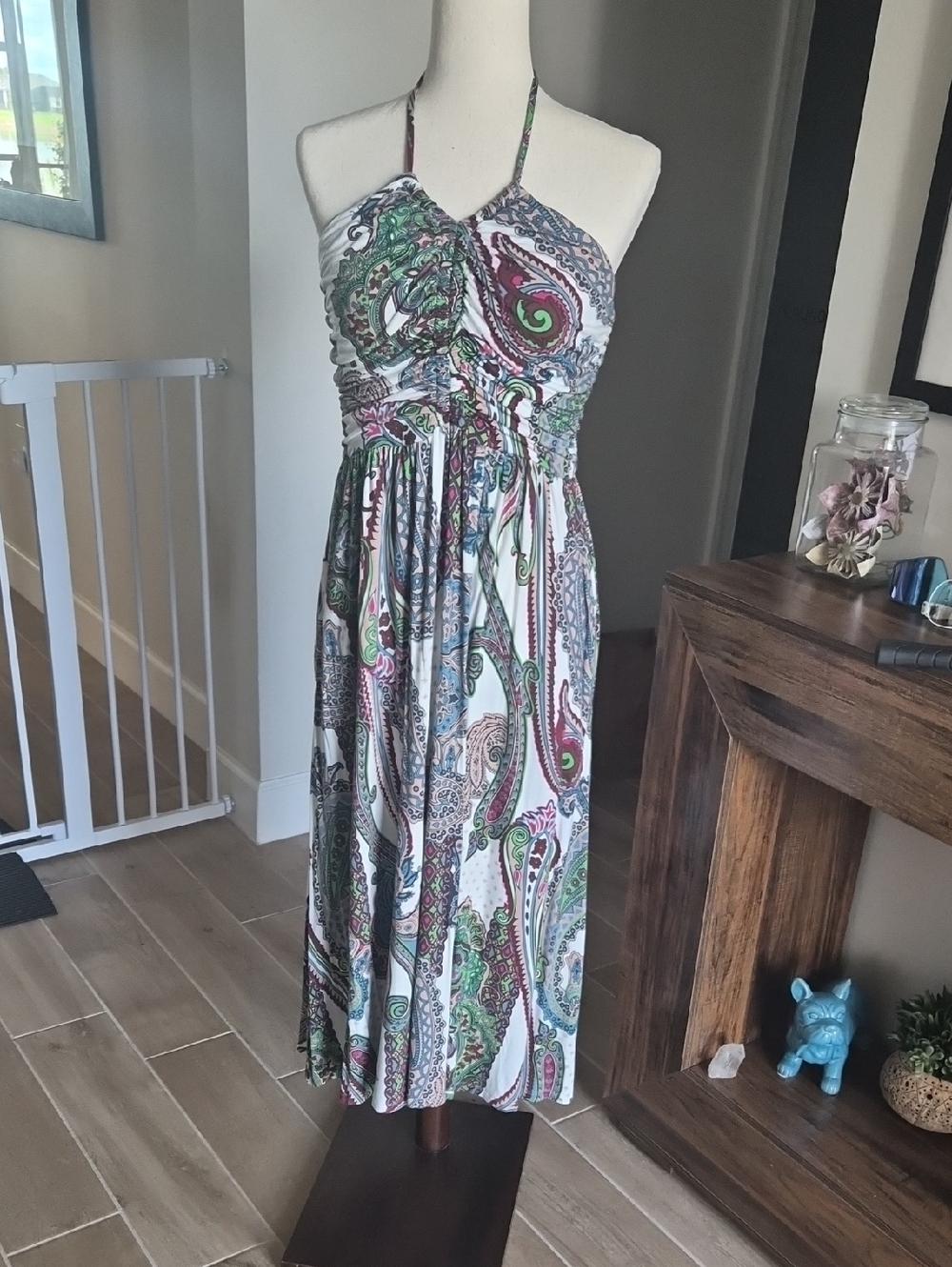 Soma Soft Halter tie midi bra dress Multicolor Paisley Halter Dress size XL.